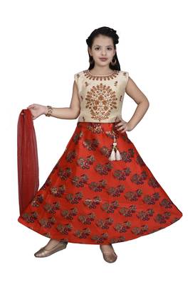 Red Floral Brocade Lehenga With Cream Embroidered Choli And Red Net Dupatta 1