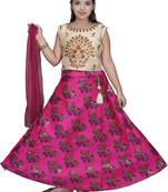 Magenta Pink Floral Brocade Lehenga With Cream Embroidered Choli And Pink Net Dupatta