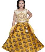 Yellow Floral Brocade Lehenga With Cream Embroidered Choli And Yellow Net Dupatta