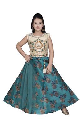 Sea Green Floral Brocade Lehenga With Cream Embroidered Choli And Sea Green Net Dupatta 1