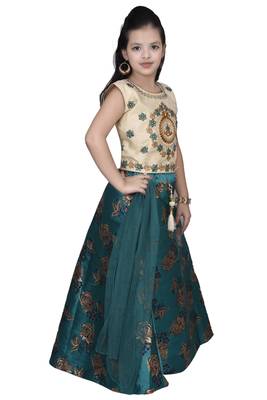 Sea Green Floral Brocade Lehenga With Cream Embroidered Choli And Sea Green Net Dupatta 2