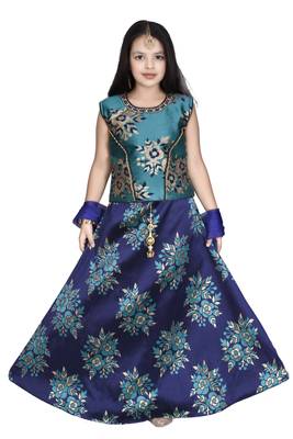 Sea Blue Floral Brocade Lehenga With Blue  Choli And Net Dupatta 1