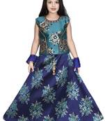 Sea Blue Floral Brocade Lehenga With Blue  Choli And Net Dupatta