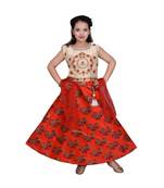 Red Floral Brocade Lehenga With Cream Embroidered Choli And Red Net Dupatta