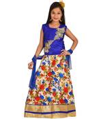 Blue Floral Print Lehenga With Patch Work Choli And Net Dupatta