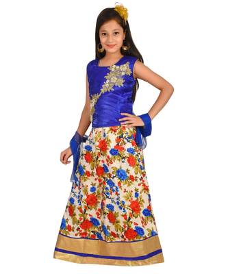 Blue Floral Print Lehenga With Patch Work Choli And Net Dupatta 2