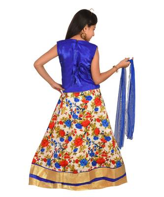 Blue Floral Print Lehenga With Patch Work Choli And Net Dupatta 5