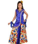 Blue Floral Print Plated Lehenga With Patch Work Choli And Net Dupatta