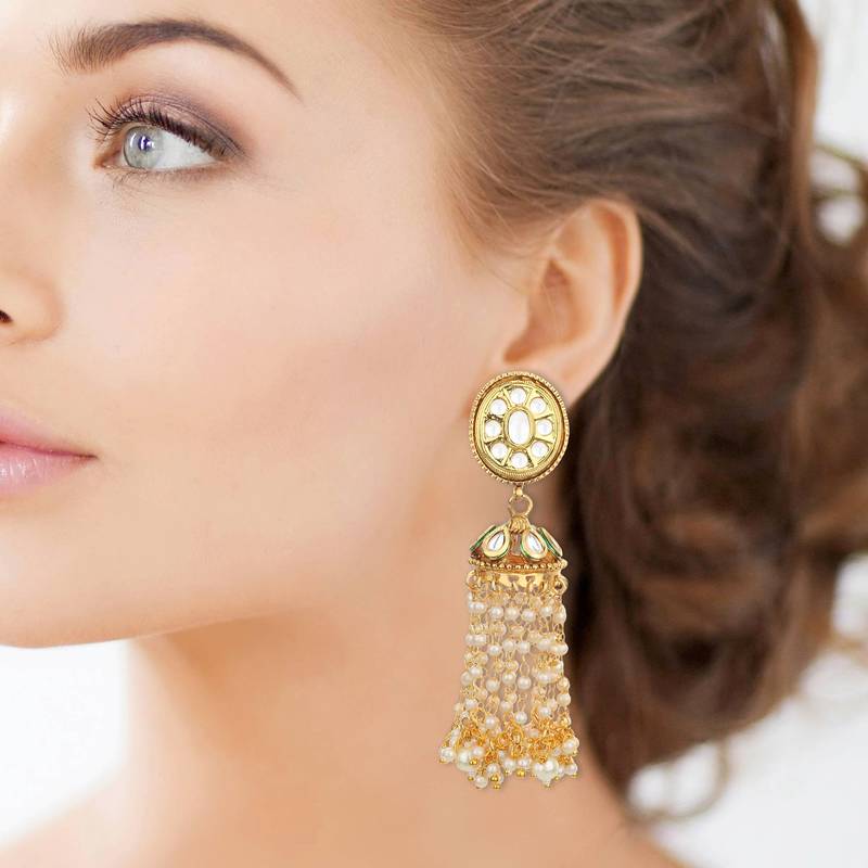 Gold Kundan Brass Drop Earrings