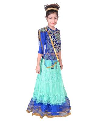 Sea Blue Net Flared Lehenga With Blue Embroidered Choli And Attached Net Dupatta 2