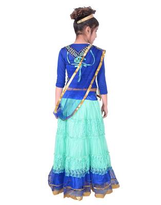 Sea Blue Net Flared Lehenga With Blue Embroidered Choli And Attached Net Dupatta 4
