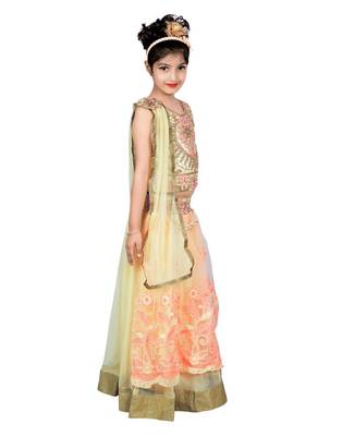 Cream And Peach Net Embroidered Lehenga With Embroidered Choli And Attached Net Dupatta 2