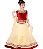 Cream Net Embroidered Lehenga With Maroon Velvet Choli And Net Dupatta