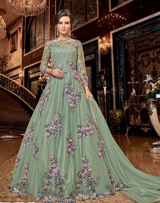 Light-sea-green embroidered net salwar 1