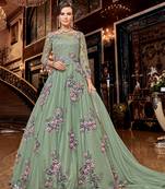 Light-sea-green embroidered net salwar