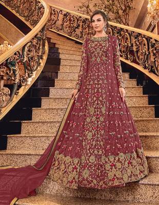 Maroon embroidered net salwar 1
