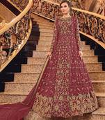 Maroon embroidered net salwar