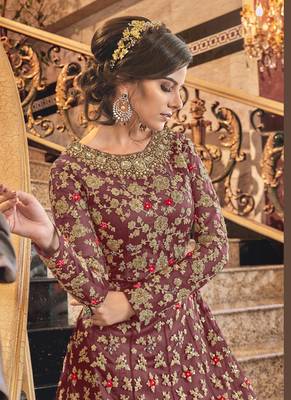 Maroon embroidered net salwar 2