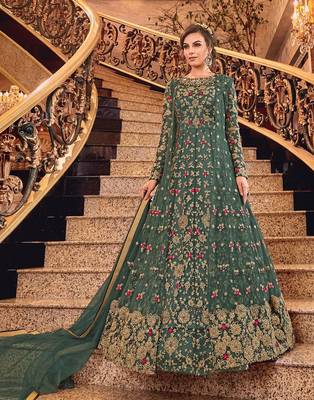 Teal-green embroidered net salwar 1