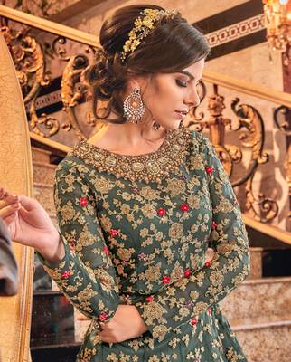 Teal-green embroidered net salwar 2