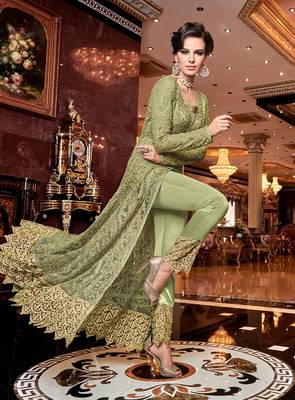 Light-green embroidered net salwar 2