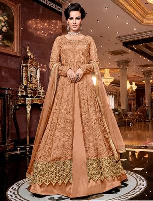 Light-peach embroidered net salwar 1