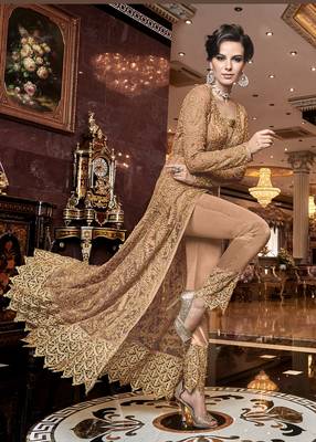 Light-peach embroidered net salwar 2