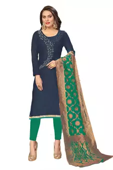 Dark-blue hand embroidery cotton salwar