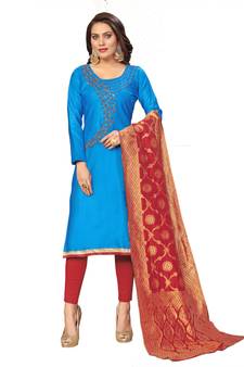 Sky-blue hand embroidery cotton salwar