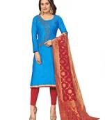 Sky-blue hand embroidery cotton salwar