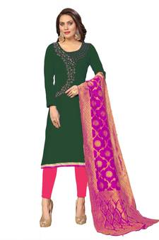 Dark-green hand embroidery cotton salwar