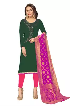 Dark-green hand embroidery cotton salwar