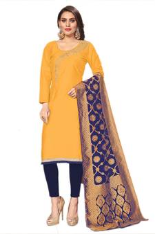 Yellow hand embroidery cotton salwar
