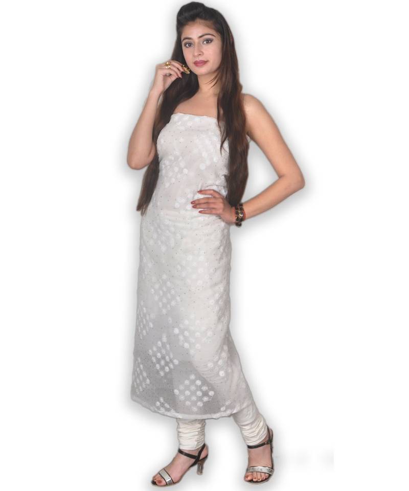 White georgette Kurta Palazzo Set With Chikankari And Mukesh Work