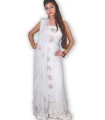 White Net Kurta Dupatta Set With Chikankari And Mukesh Work