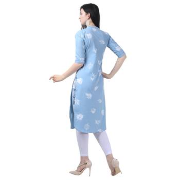 Sky-blue embroidered cotton long-kurtis 2