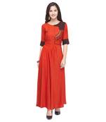 Red embroidered rayon long-kurtis
