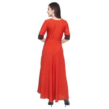 Red embroidered rayon long-kurtis 2