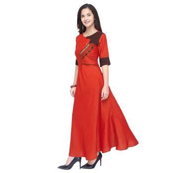 Red embroidered rayon long-kurtis 3