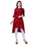 Red embroidered cotton long-kurtis