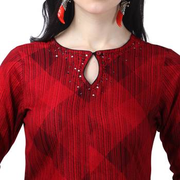 Red embroidered cotton long-kurtis 4