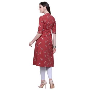 Red embroidered rayon long-kurtis 2