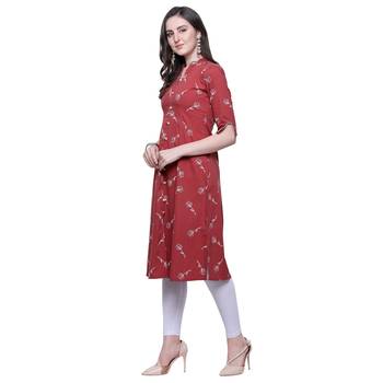 Red embroidered rayon long-kurtis 3