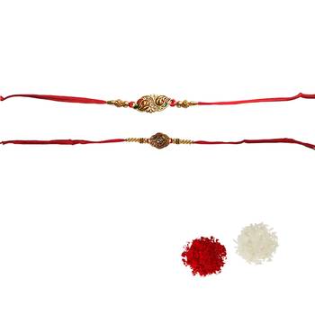 Designer Zircon work Rakhi Combo of 2 Rakhi with Roli Tika for Brother 1