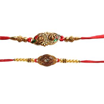 Designer Zircon work Rakhi Combo of 2 Rakhi with Roli Tika for Brother 2
