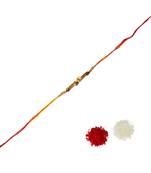 Beautiful Golden Bracelet Rakhi In Mauli Thread with Roli Tika for Brother (Single Rakhi)