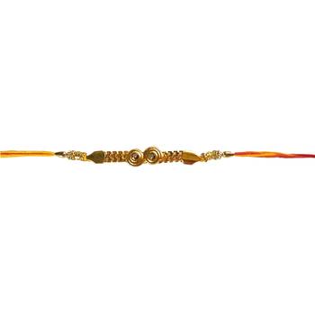 Beautiful Golden Bracelet Rakhi In Mauli Thread with Roli Tika for Brother (Single Rakhi) 2
