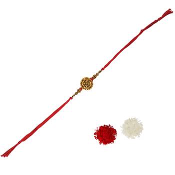 Beautiful Designer Cut-work Golden Rakhi with Roli Tika for Brother (Single Rakhi) 1