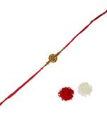 Beautiful Designer Cut-work Golden Rakhi with Roli Tika for Brother (Single Rakhi)