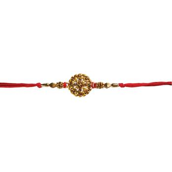 Beautiful Designer Cut-work Golden Rakhi with Roli Tika for Brother (Single Rakhi) 2